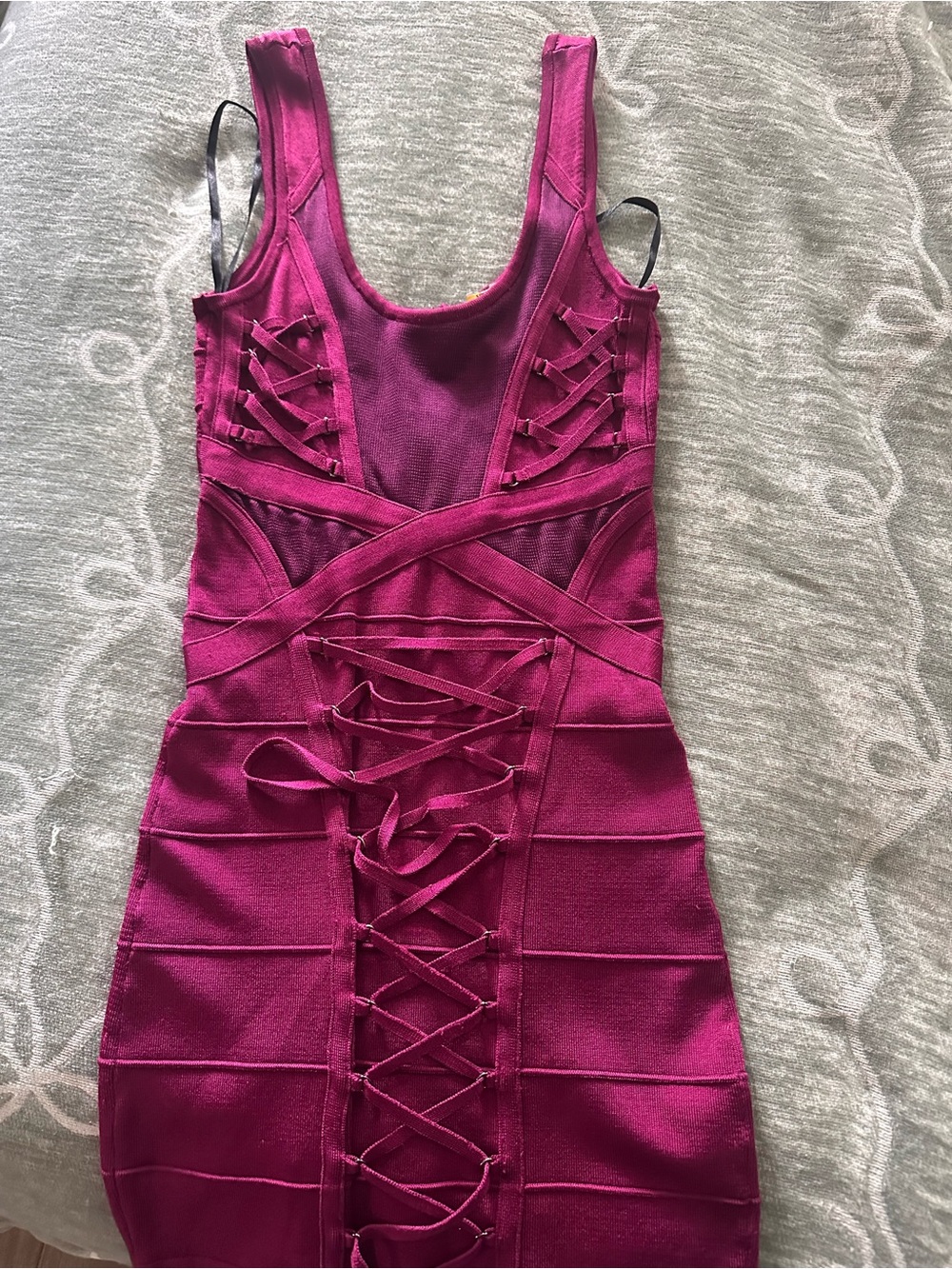 bebe Fuchsia Lace-Up Bandage Mini Dress